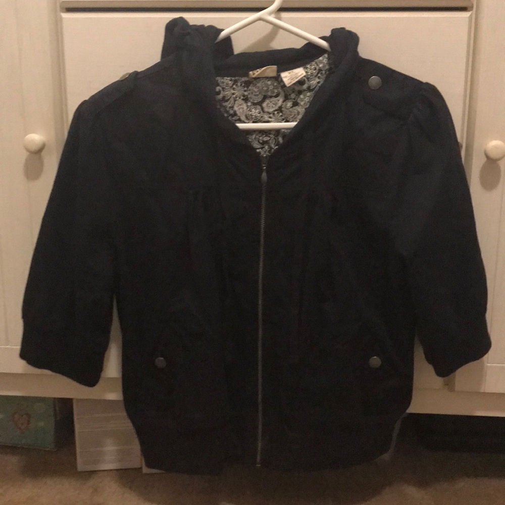 Mudd short sleeve zip up jacket with hood.